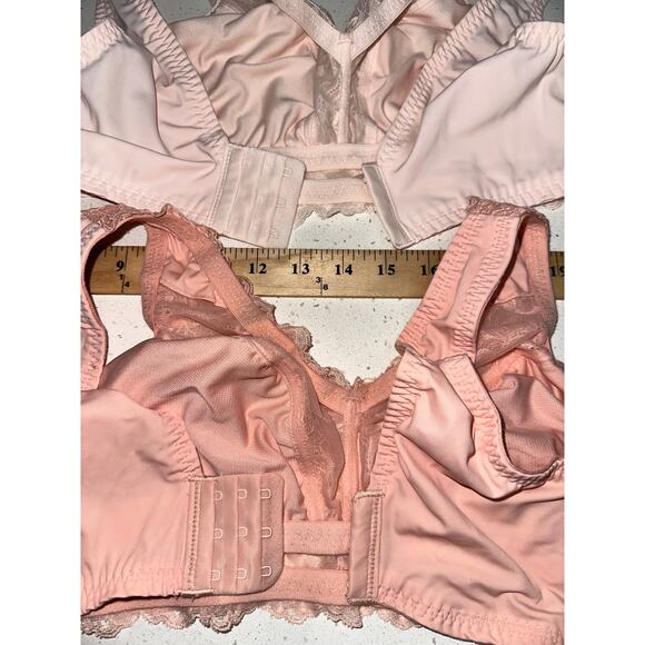 Breezies Bra Lot of 2 NWOT Pink Peach No padding L lace trim adjustable closure - Picture 7 of 9